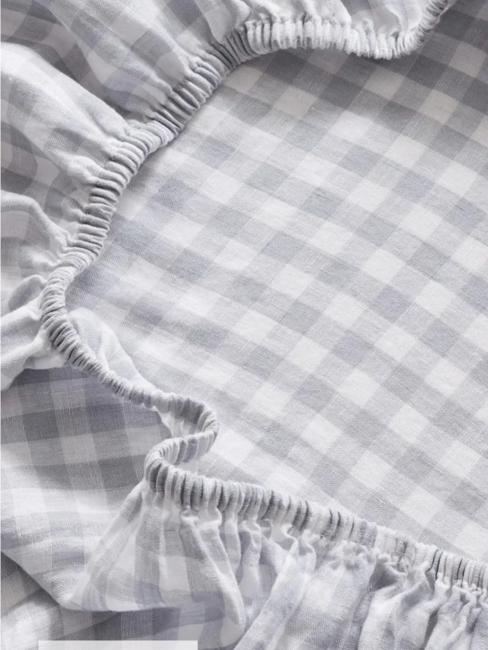 Quince European Linen Gingham Queen Sheet Set Blue Fog